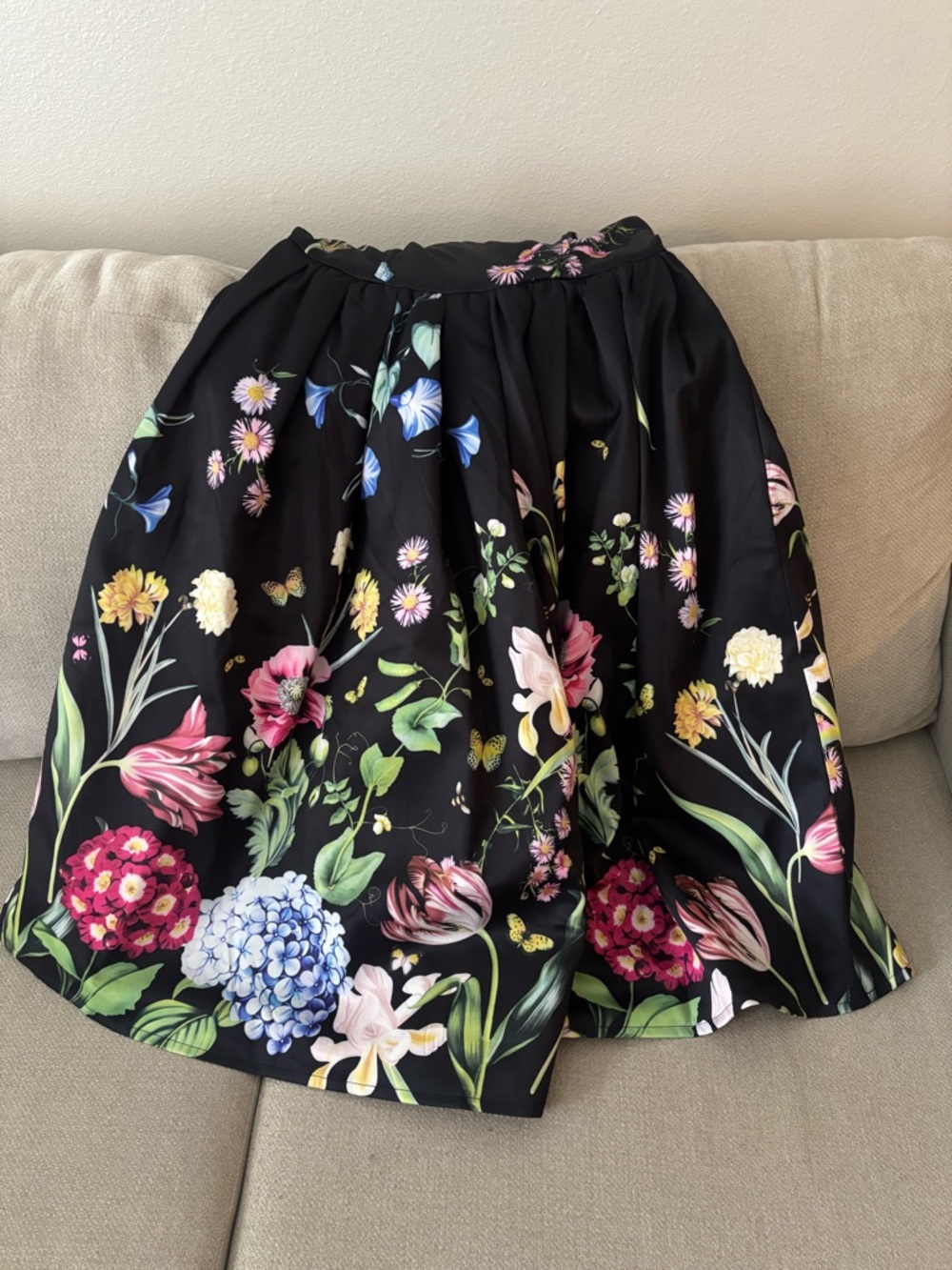 Fashion Nova Black Floral Circle Skirt with Multicolor Blooms